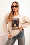 Dámska bavlnená mikina s potlačou mačky a nápisom béžová UNI