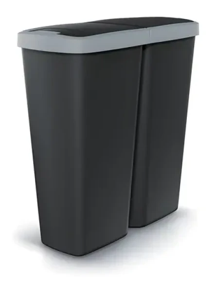 Prosperplast COMPACTA Q DUO 50 l čierna, svetlo šedé veko / Odpadkový kôš na triedený odpad / plast / 56,5 × 24,5 cm (NDAB50-429U/S411)