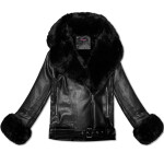 Dámska bunda s kožušinovým golierom (61M8507-392A) čierna - Goodlooking S