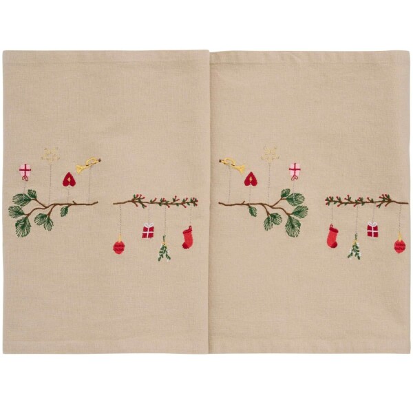 Ib Laursen Behúň na stôl s výšivkou Branch Christmas Ornaments 30 × 160 cm