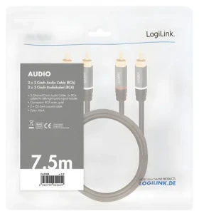 LogiLink 2x RCA - 2x RCA čierna / Audio kábel / pozlátené konektory / 7,5 m (CA1208)