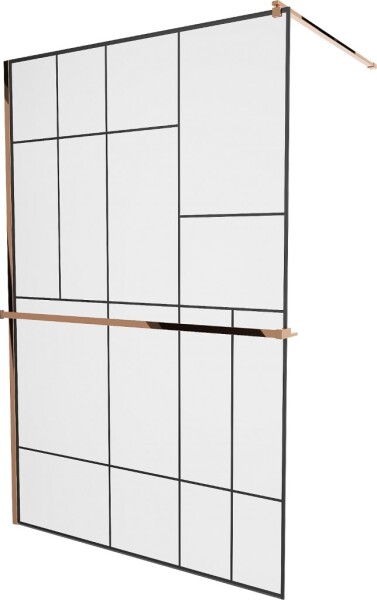 MEXEN/S - KIOTO Sprchová zástena WALK-IN s poličkou a držiakom uterákov 120 x 200, transparent/čierna 8 mm ružové zlato 800-120-121-60-78