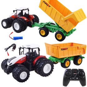 Mamido Elektrický traktor na diaľkové ovládanie, gumové kolesá + príves RC0601