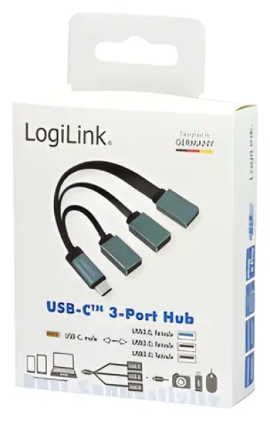 LogiLink USB-C hub 3 porty čierna, šedá / USB-C hub / 2x USB-A 2.0 / 1x USB-A 3.0 (UA0315)