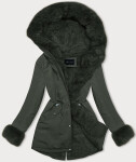 Krátka zimná bunda parka v army farbe s kožušinovou podšívkou (16M9062-136) odstíny zelené S (36)