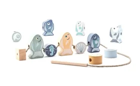 CUBIKA Pastel 16020 Navliekacie ryby a morské živočíchy - navliekací set - 13 drevených dielov a 8 predlôh