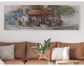 Ručne maľovaný obraz Domček 150x50 cm, výrazná štruktúra%