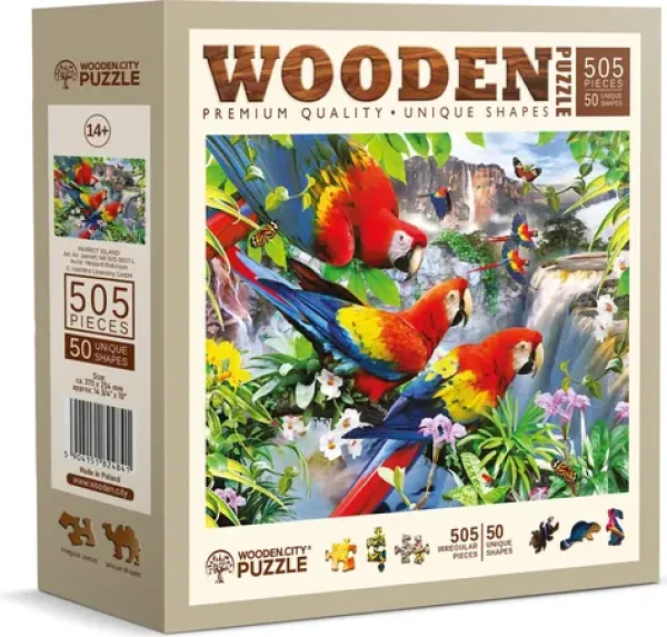 Wooden City Drevené puzzle Ostrov papagájov 2v1