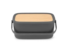 Brabantia Nič Chlebník tmavo šedá / plast bambus / 39.5 x 25.5 cm / s krájacou doskou (128264)