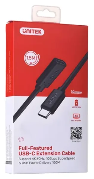 Unitek C14086BK-1.5M čierna / Predlžovací kábel USB-C / USB 3.2 Gen 2 / 1,5 m / 100 W (C14086BK-1.5M)