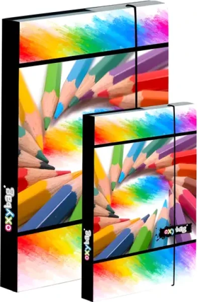 OXYBAG Box na zošity A4+A5 Pastelky / Box na zošity / laminovaný / zatváranie na gumičku (0-056G26)