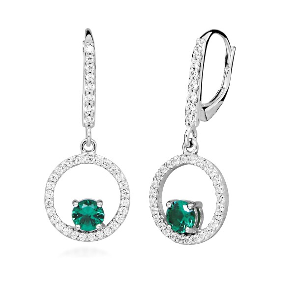 Silver Cat Strieborné náušnice so zirkónmi a syntetickými smaragdmi Colored Stones SC633