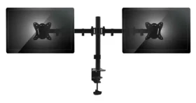 Equip čierna / Stolný držiak pre 2 monitory / 13-27" / VESA 75x75-100x100 / nosnosť 2x8 kg / výškovo nastaviteľný (650152)