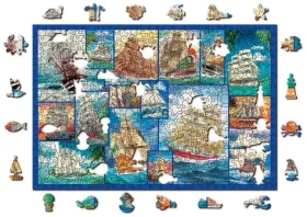 Wooden City Drevené puzzle Plachetnica 2v1