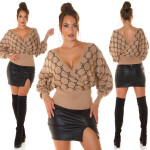 Sexy wrap look sweater with V-Neck Einheitsgroesse