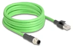 DeLock M12 4-pin D-kód (M) - RJ45 (M) / Priemyselný ethernetový kábel / 5 m / PUR(TPU) / -25-80 °C (80429)
