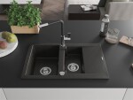 MEXEN/S MEXEN/S - Gaspar granitový drez 1.5 s odkvapkávačom vrátane batérie Flora, čierna/zlatá metalik 6507-75-670401-07