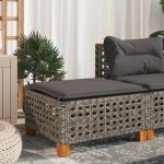 VidaXL Stołek záhradný z poduszką, Sivý, 63,5x56x32 cm, rattan PE