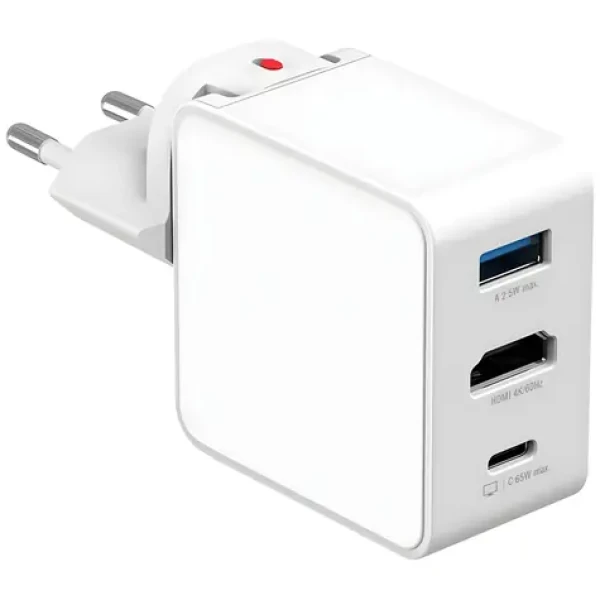 4smarts Flex Adapter Hub biela / Nabíjací adaptér s HDMI výstupom / GaN / 65W / 2x USB-C + USB-A / HDMI 4K 30Hz (541711)