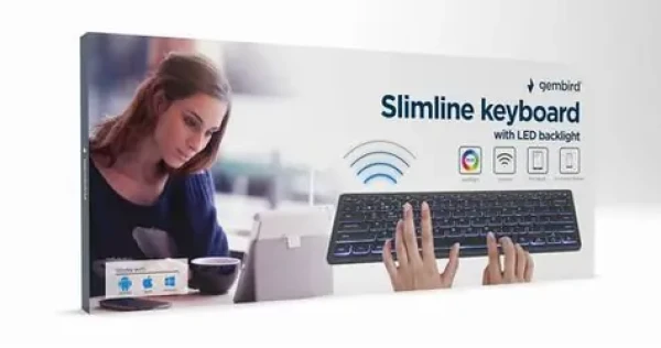 Gembird Slimline klávesnica čierna / Klávesnica / Bluetooth / podsvietená / výdrž 70 h (KB-BTRGB-01-DE)