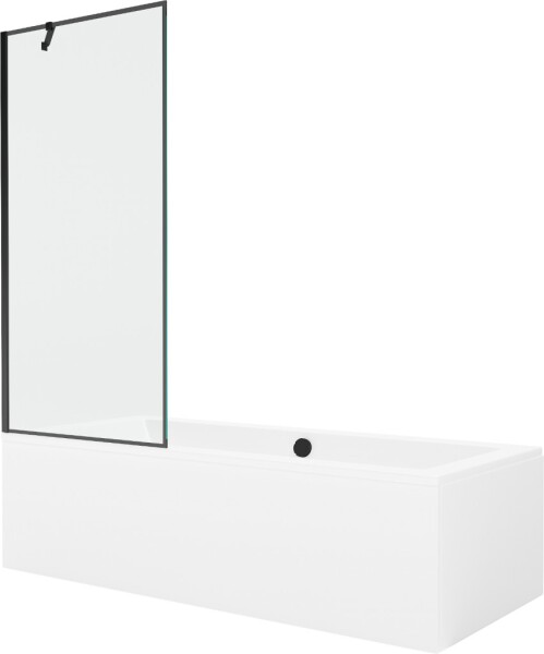 MEXEN/S - Cube obdĺžniková vaňa 180 x 80 cm s panelom + vaňová zástena 80, čierna vzor 550518080X9508007070
