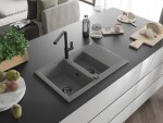 MEXEN/S MEXEN/S - Gaspar granitový drez 1.5 s odkvapkávačom vrátane batérie Flora, šedá 6507-71-670401-70-B