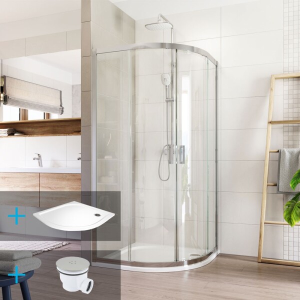 MEREO Mereo Sprchový set:, LIMA, štvrťkruh, 90x90x190 cm, R 550, chróm ALU, sklo číre, vanička liaty mramor CK608B23KM