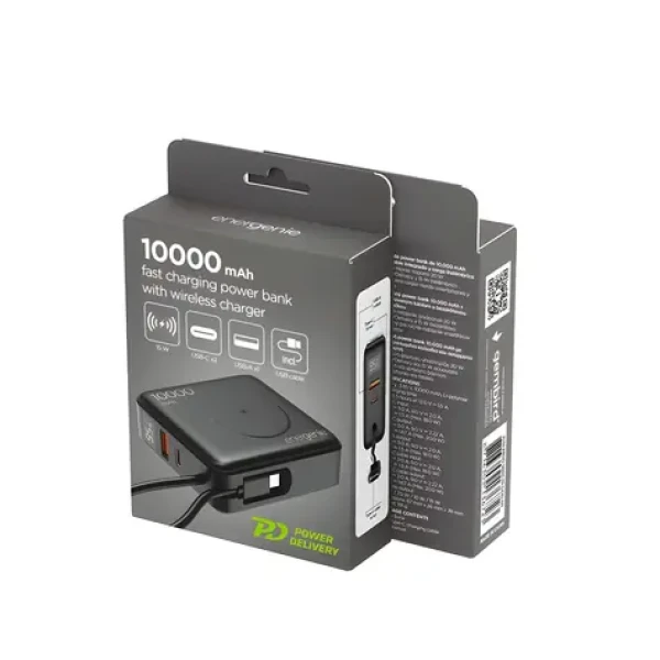 Magnetická powerbanka 10000 mAh čierna / Powerbanka / Power Delivery 20 W / bezdrôtové nabíjanie 15 W / LCD displej (PB10-WPC15-LCD-01)