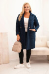 Dámsky kabát Plus Size z umelej jahňacej kože s vreckami tmavý denim UNI