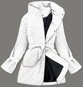 Bílá prošívaná dámská bunda páskem (7262) Barva: odcienie bieli, Velikost: