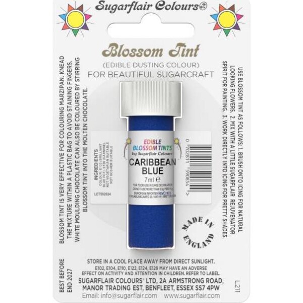 Jedlá prachová farba Caribbean Blue 7 ml - Sugarflair - Sugarflair