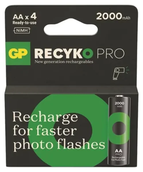 GP ReCyko Pro Photo Flash AA 2000 mAh, 4 ks / Nabíjacie batérie / NiMH / 500+ cyklov (1032224201)