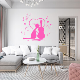 Veselá Stena Samolepka Mačička milujúca hudbu Farba: růžová, Veľkosť: 80 x 76 cm