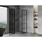 MEXEN/S - Mist Lsprchovací kút päťboký krídlový asymetrický ľavá 80 x 90, čierna kratka, čierna 8A8L-080-090-70-77-L