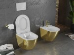 MEXEN - Lena Závesná WC misa vrátane sedátka s slow-slim, duroplast, biela/zlatá 30224006