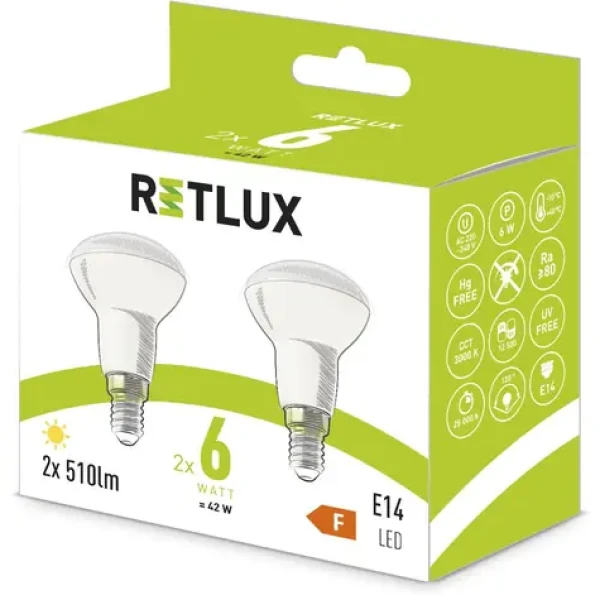 Retlux REL 38 LED R50 2x6W E14/510 lm/3000K - teplá biela / 2ks (8590669327928)