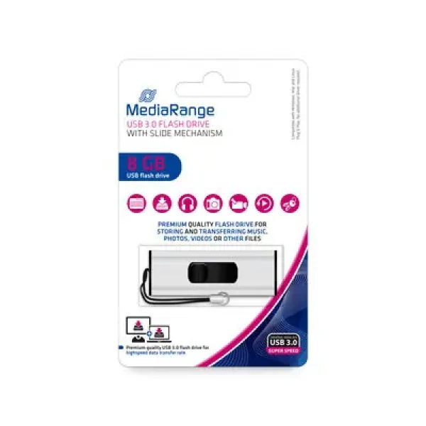 MediaRange MR914 8GB strieborná / Flash Disk / USB-A 3.0 / čítanie: 34MBs / zápis: 9MBs (MR914)