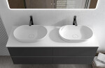 CERANO - Kúpeľňová skrinka Velora - čierna matná, úchytka čierna + doska z lit. mramoru Elanys - 12 mm - biela matná - 160x54,2x46,5 CER-679427