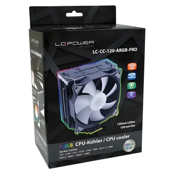 LC Power LC-CC-120-ARGB-PRO / CPU chladič / 120mm ARGB / 180W TDP / LGA 1700-775 / AM2-AM4 (LC-CC-120-ARGB-PRO)