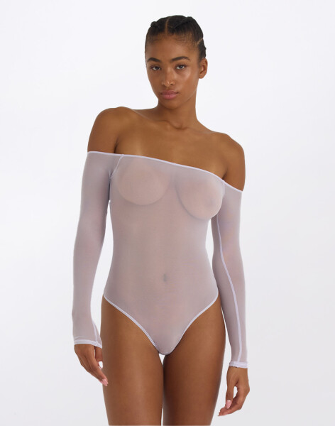 Organic Basics Mesh Off-Shoulder Bodysuit Soft Lilac S