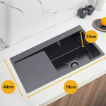 VELAZO Oceľový kuchynský drez 78 x 49 PVD grafit s odkvapkávačom vľavo, Velazo VELAZ7849RB
