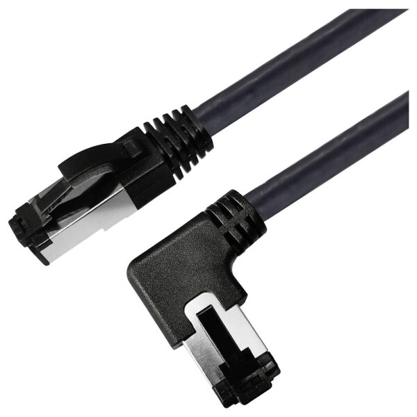 Maxtrack TI52-5L RJ45 sieťové káble, prepojovacie káble CAT 8.1 S/FTP 5 m čierna 90 ° Zatočený doľava, jednoduché tienenie 1 ks; TI52-5L