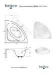 BESCO - Rohová vaňa LUKSJA - Nožičky k vani - Bez nožičiek, Rozmer vane - 148 × 148 cm VANLUK150