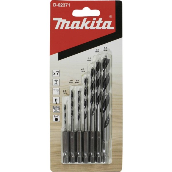 Makita D-62371 sada špirálových vrtákov do dreva 2 mm, 3 mm, 4 mm, 5 mm, 6 mm, 8 mm 1/4 (6,3 mm) 1 ks; D-62371