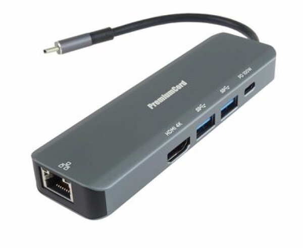 PremiumCord adaptér USB-C na HDMI + 2x USB3.2 + PD 100W + RJ45 10/100/1000Mbps (KU31DOCK19)