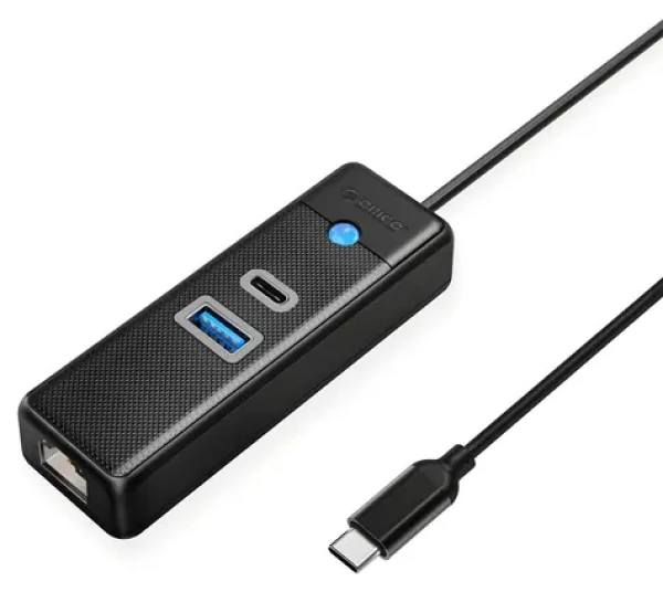 Orico PWCUR-C3 čierna / USB hub / 1x USB-A 3.0 / 1x USB-C 3.0 / 1x RJ45 Gigabit Ethernet / kábel 0,5 m