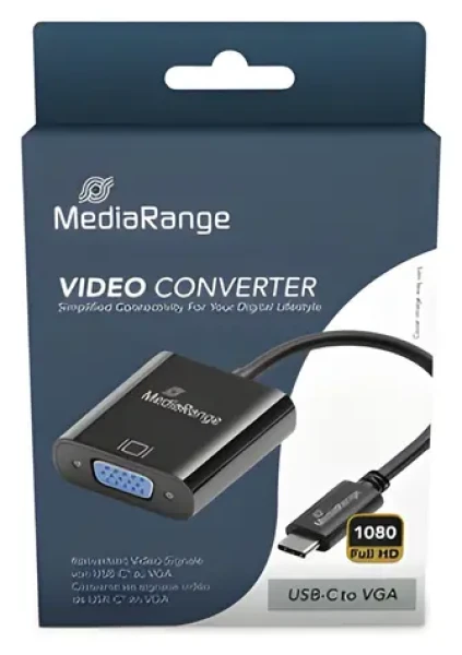 MediaRange USB-C na VGA čierna / Adaptér / Full HD 60 Hz / pozlátené kontakty / 20 cm (MRCS229)