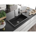 MEXEN MEXEN - Elix granitový drez 1-miska 800 x 500 mm, čierna/strieborná metalík, sifón chróm 6527801005-73