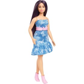 Barbie Modelka - modré šaty s motýlikmi