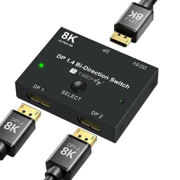 Techly IDATA-DP-2DP-8KT čierna / DisplayPort splitter / 1x DisplayPort vstup / 2x DisplayPort výstup / 8K (IDATA-DP-2DP-8KT)